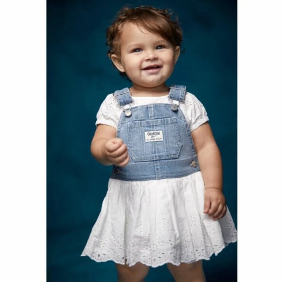NEW! OshKosh Girls‎ 2T Jumper Dress White Eyelet Skirt Overalls MSRP $40 - Picture 3 of 10
